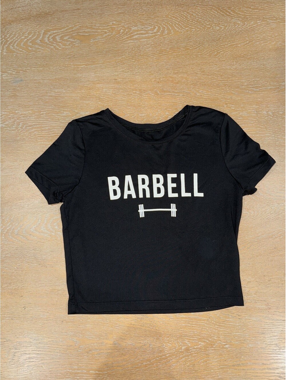 BARBELL APPAREL Womens Cropped Short Sleeve Tee SIZE S Logo Black